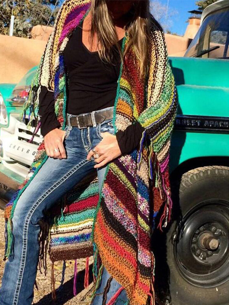 Abrigos con borlas estilo c&aacute;rdigan con estampado popular 