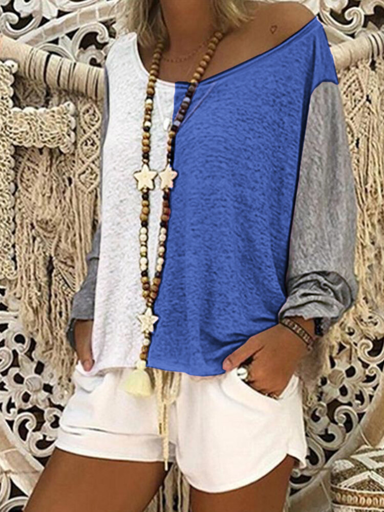 Camicetta casual patchwork di colore casuale donna Camicia