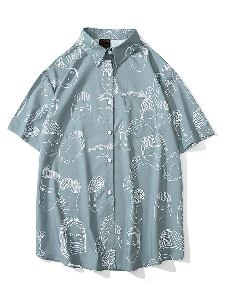 Mulheres manga curta Graffiti Impresso Hawaii Praia Blusa Casual