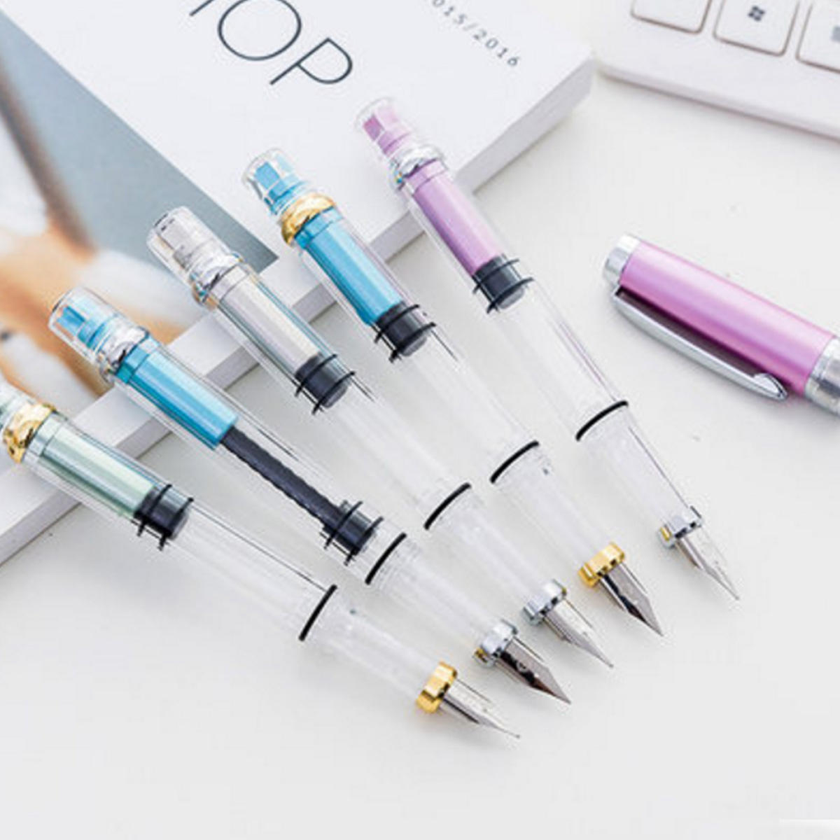 Wing Sung 3008 Piston Transparent Fountain Pen Wingsung Silver EF Nib & Trim Ink Pen Office School Gift