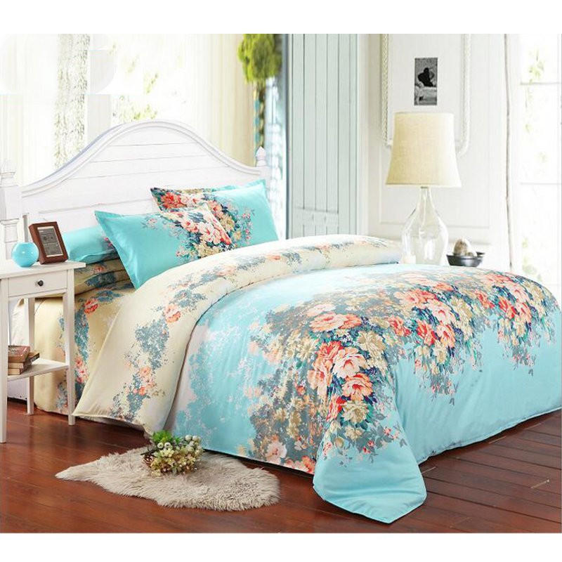 4 Pcs Blue Single Double Queen King Size Bed Set Pillowcase Quilt 4 Pcs Blue Single Double Queen King