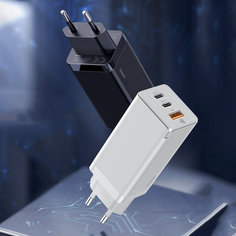 Baseus GaN 65 Вт QC4.0 PD3.0 Тройной выход 2 * Type-C 1 * Мини-зарядное устройство USB * Универсальное зарядное устройство ЕС США Plug для Samsung S10 Matebook для iPhone 11 Pro