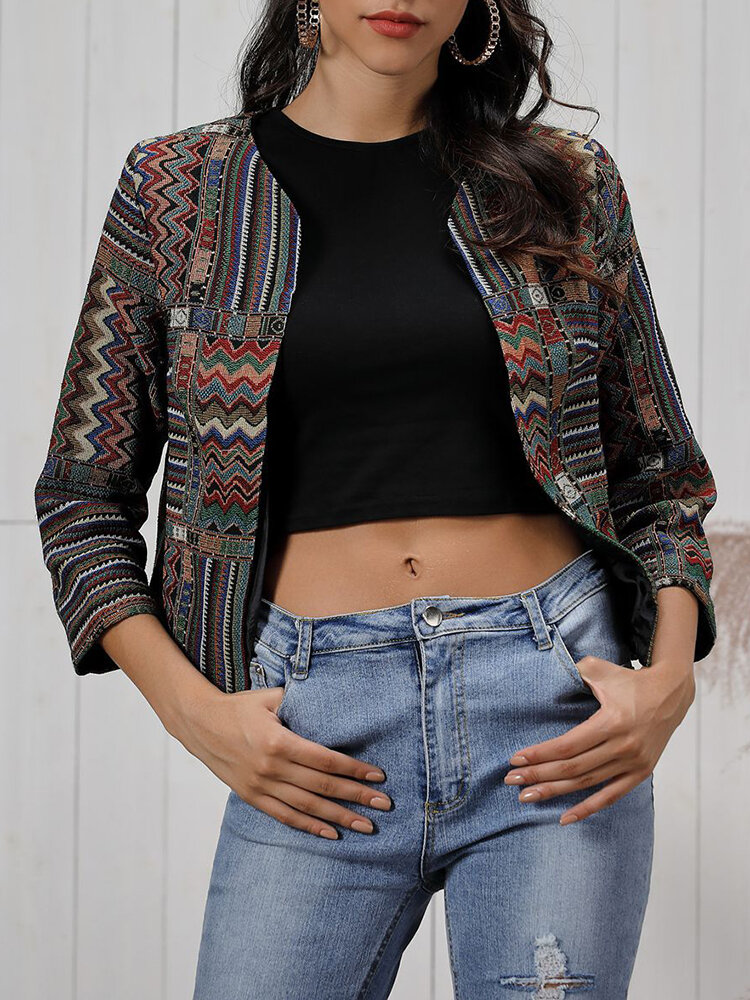 Cappotti a manica lunga con stampa vintage da donna