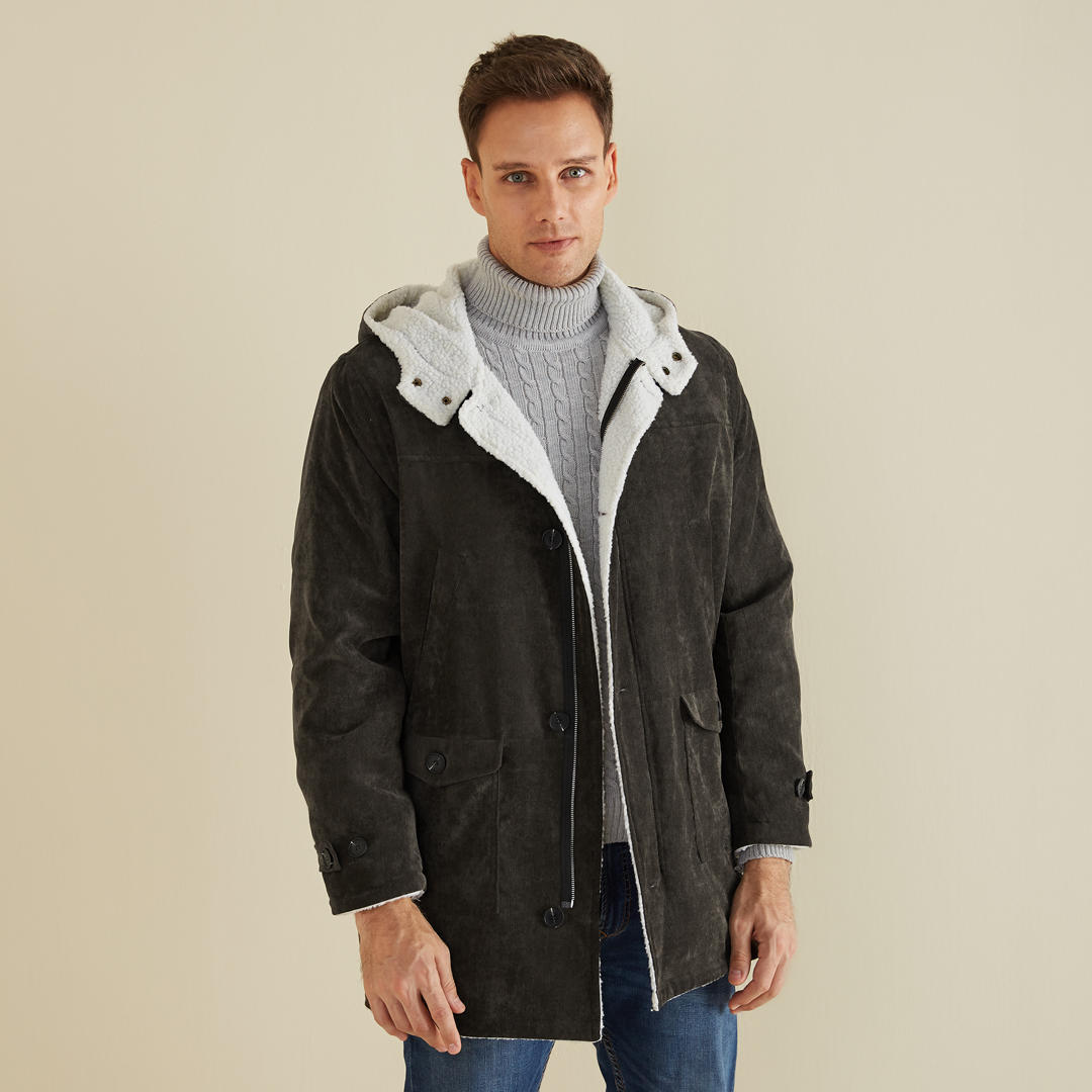 Bolsillos dobles de pana para hombre Botones Abrigos casuales con cuello vuelto