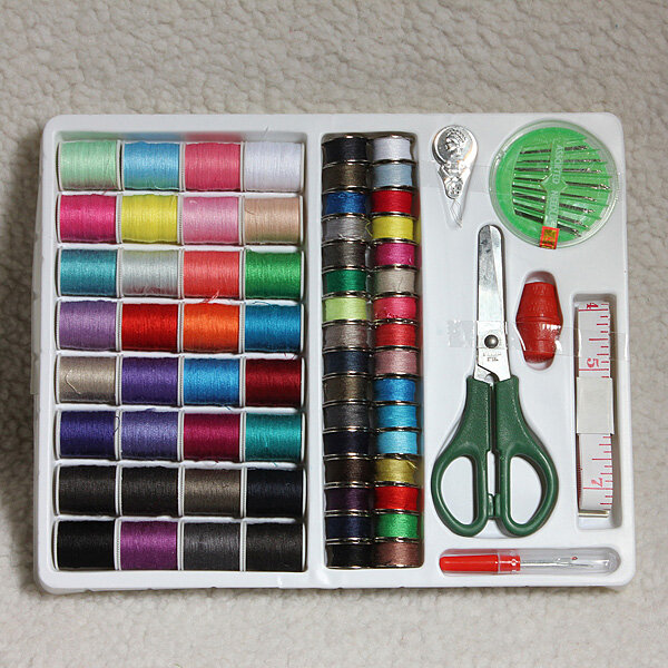 100pcs Sewing Kit Measure Scissor Thimble Thread Needle Storage Box Travel Set S 