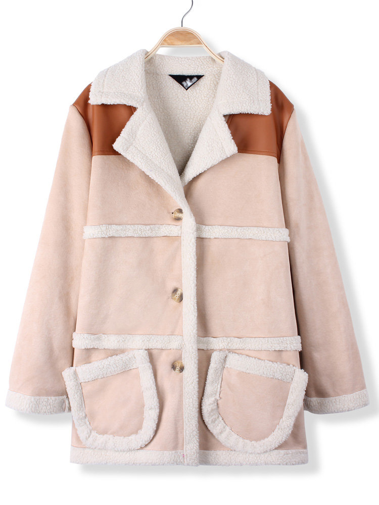 Les femmes casual laine d'agneau chaud &eacute;paissir revers long manteau