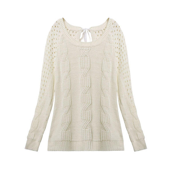 Kadın Yaylı İğneli S&uuml;veter Gevşek Uzun Kase Yuvarlak Boyun Halter Kazak