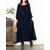 Frauen Lange H&uuml;lsen Baumwolle Vintage Solide Farben Rundhals Lockeres Maxikleid