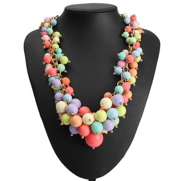 Candy Color Multilayer Beads Choker Statement Pingente Colar