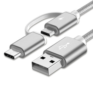 Bakeey 2 in 1 Type C Micro USB Nylon Gevlochten Data Laadkabel USB 2.0 voor Xiaomi 6 Oneplus S8 S7