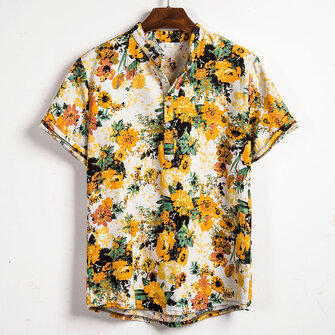 Mens Summer Floral Printed Umlegekragen Freizeithemden