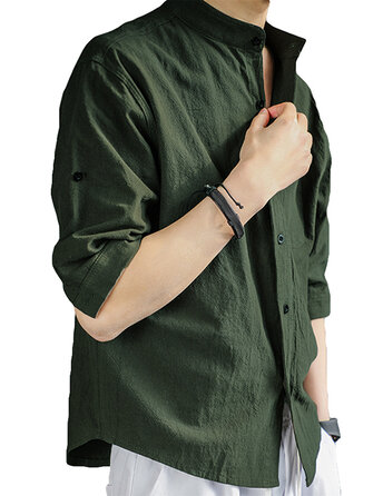 Camisas sueltas de manga corta de color puro de lino para hombre