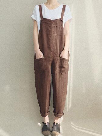 Mulheres Strappy mangas de algodão macacão