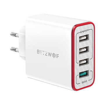 BlitzWolf® BW-PL5 30W QC3.0 Carregamento Rápido 2.4A 4 Portas USB Carregador Adaptador de Tomada de UE com Spower para HUAWEI P20 Mate20 Pro Xiaomi MI9 S10