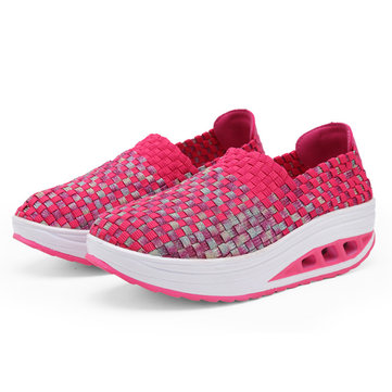 Bunte Rocker Sohle Schuhe Handgemachte Gestrickte Schuhe Beil&auml;ufige Slip On Sneakers