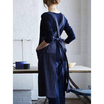 Sólido Japonês Voltar Cruz Vestido de Avental Vintage de Algodão