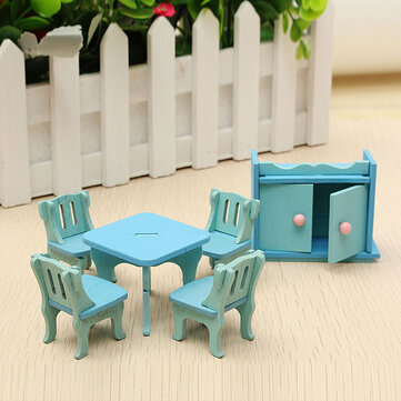 Wooden Dollhouse Furniture Doll House Miniature Dinning Room Set