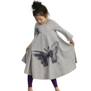 Kid Girls Butterfly Printed Long Sleeve Dress