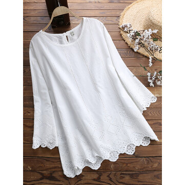 Blusa Feminina Solta Casual Sólida Bordada