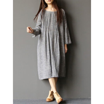 Mulheres gola sólida vestido plissado