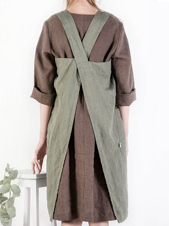 M-5xl vintage mulheres cor sólida bolsos laterais vestido de algodão