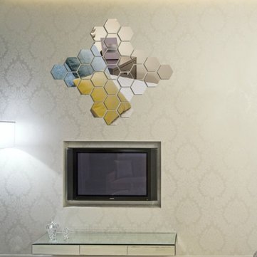 Wall Stickers 12Pcs 3D Mirror Hexagon Vinyl Removable Decal Home Decor Art DIY