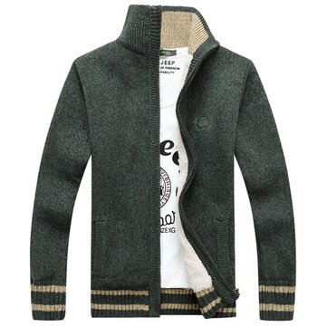 メンズニットベルベット 厚手のカーディガンを追加スタンドカラー