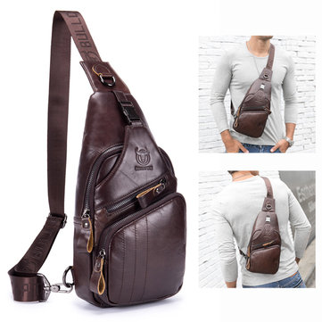 Bullcaptain Couro Genuíno Cofre retro Bolsa Outdoor Leisure Daypack Crossbody Bolsa para homem