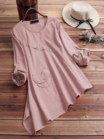 Camicetta in cotone con orlo asimmetrico colore puro