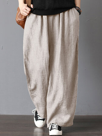 Женское Твердые широкие ноги с высокой эластичной талией Брюки