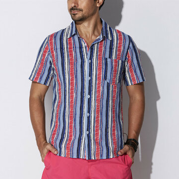 Mężczyźni&nbsp;Colorful&nbsp;Stripe&nbsp;Single&nbsp;Pocket&nbsp;Beach Shirts