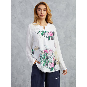 Vintage Baskı Patchwork Bluz