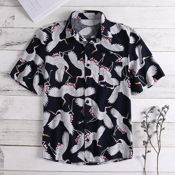 كرين طباعة عادية فضفاض أزياء قمصان الصيف للرجال