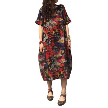 L-5XL Vintage Pocket Floral imprim&eacute; robe de poche