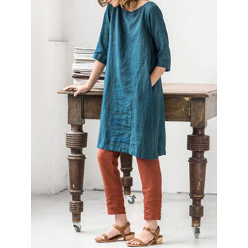 Lrecord gola 3/4 manga Camisa vestido