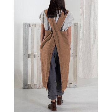 Japon Vintage Katı Cepler Pamuklu Önlük Elbise