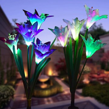 2pcs Solar Power 4 Led Lily Flower Lights Multi Color Changing Lily Flower Lights Multi Color Changing