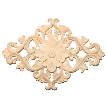 Wood Carving Applique Unpainted Onlay Flower Pattern Door