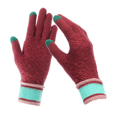 Mulheres Winter Warm Full-finger Gloves Knitted Espelhar Mitad de esporte ao ar livre