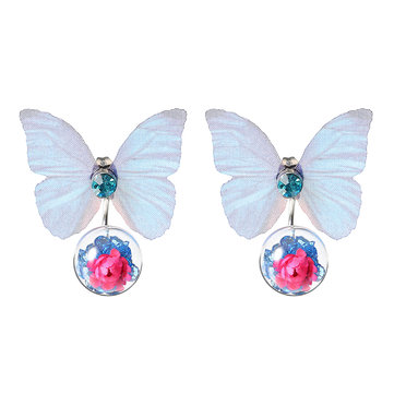 Trendy Kristall Glas Ball Blume Schmetterling Stoff Ohrringe f&uuml;r Damen 