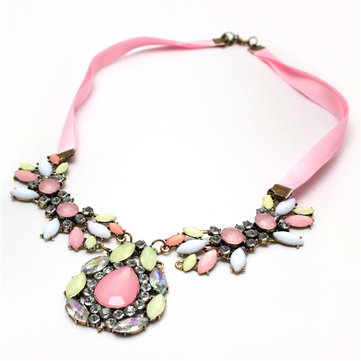 Cherry Pink Blossom Sakura Crystal Pendant Necklace Chain Jewelry