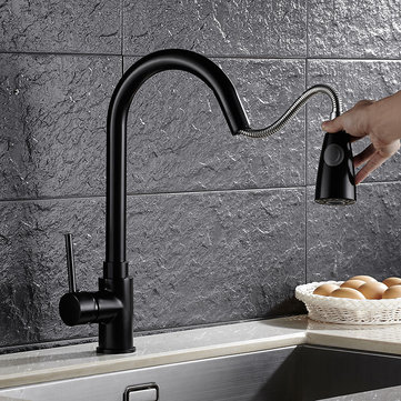 KCASA Küche Ziehen Kühle Schwarz Lackiert Flexible Heiße und Kalte Mischbatterien Deck Berg Schwenk Wasserhahn KCASA Küche Ziehen Kühle Schwarz Lackiert Flexible Heiße und Kalte Mischbatterien Deck Berg Schwenk Wasserhahn