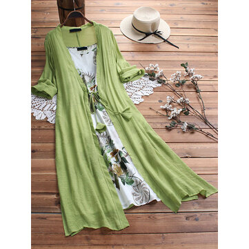 Casual Damen Baumwolle Leinen Zwei Stücke Kleid