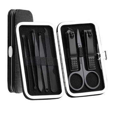 YFM&reg; A&ccedil;o Inoxid&aacute;vel Preto Unhas Clipper Pedicure Scissor Tweezer Manicure Set Kit
