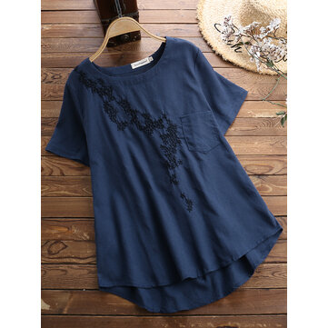 Женские повседневные футболки с вышивкой Шея с коротким рукавом