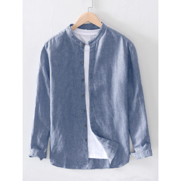 Mens&nbsp;Casual&nbsp;Baumwollhemden&nbsp;Langarm&nbsp;Stehkragen&nbsp;Knöpfe S