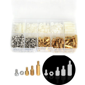 Suleve M3BH8 360Pcs M3 Male-Female Brass Nylon Hex Column Standoff Support Spacer Pillar Screw Nut Bolt Assortment Kit For PCB Board