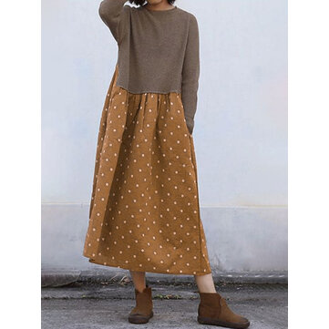 النساء خمر البولكا نقطة طباعة المرقعة اللباس