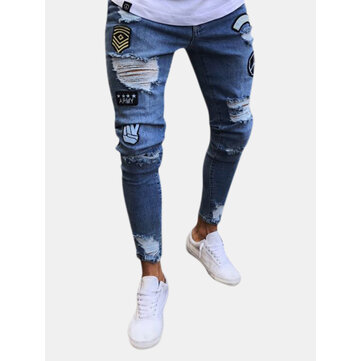 Elegante hip hop rasgado magrinho Jeans