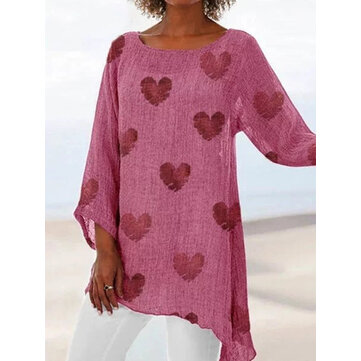 Camicia da donna con stampa a orlo irregolare Collo